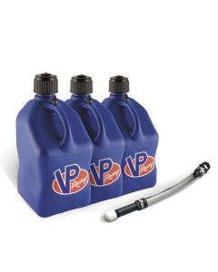 VP Racing 3 Pack Blue 5.5 Gallon Square Utility Jugs + Deluxe Fill Hose