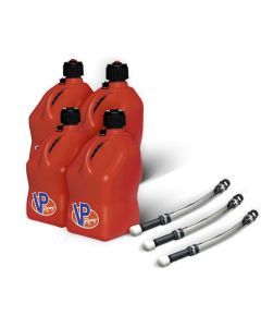 VP Racing 4 Pack Red 5.5 Gallon Square Utility Jugs + 3 Deluxe Fill Hoses