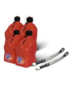VP Racing 4 Pack Red 5.5 Gallon Square Utility Jugs + 2 Deluxe Fill Hoses